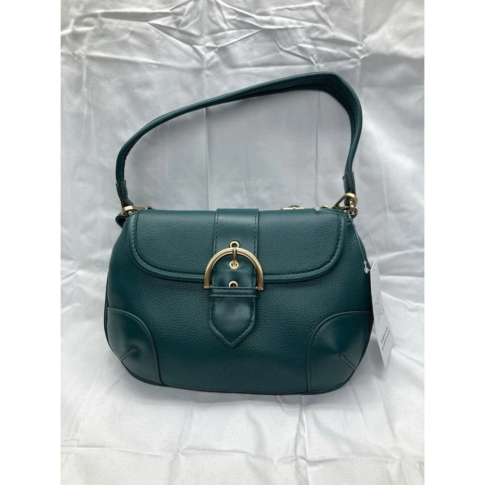 Time and Tru Women's Heather Shoulder Buckle Bag, Green Smoke --25-336--